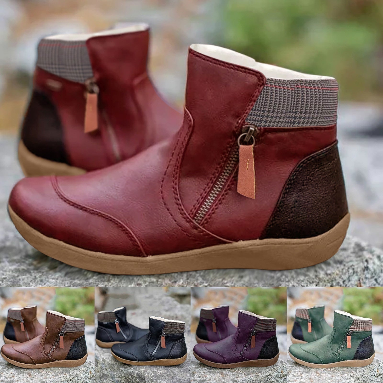 Gabriela | Ankle Boots Damen Leder Reissverschluss Flache Sohle