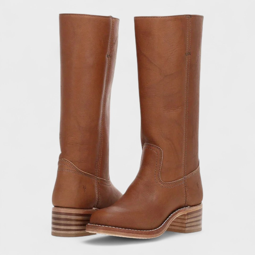 Gabriela | Cowboy Stiefel aus Leder Damen Hoher Schaft Blockabsatz