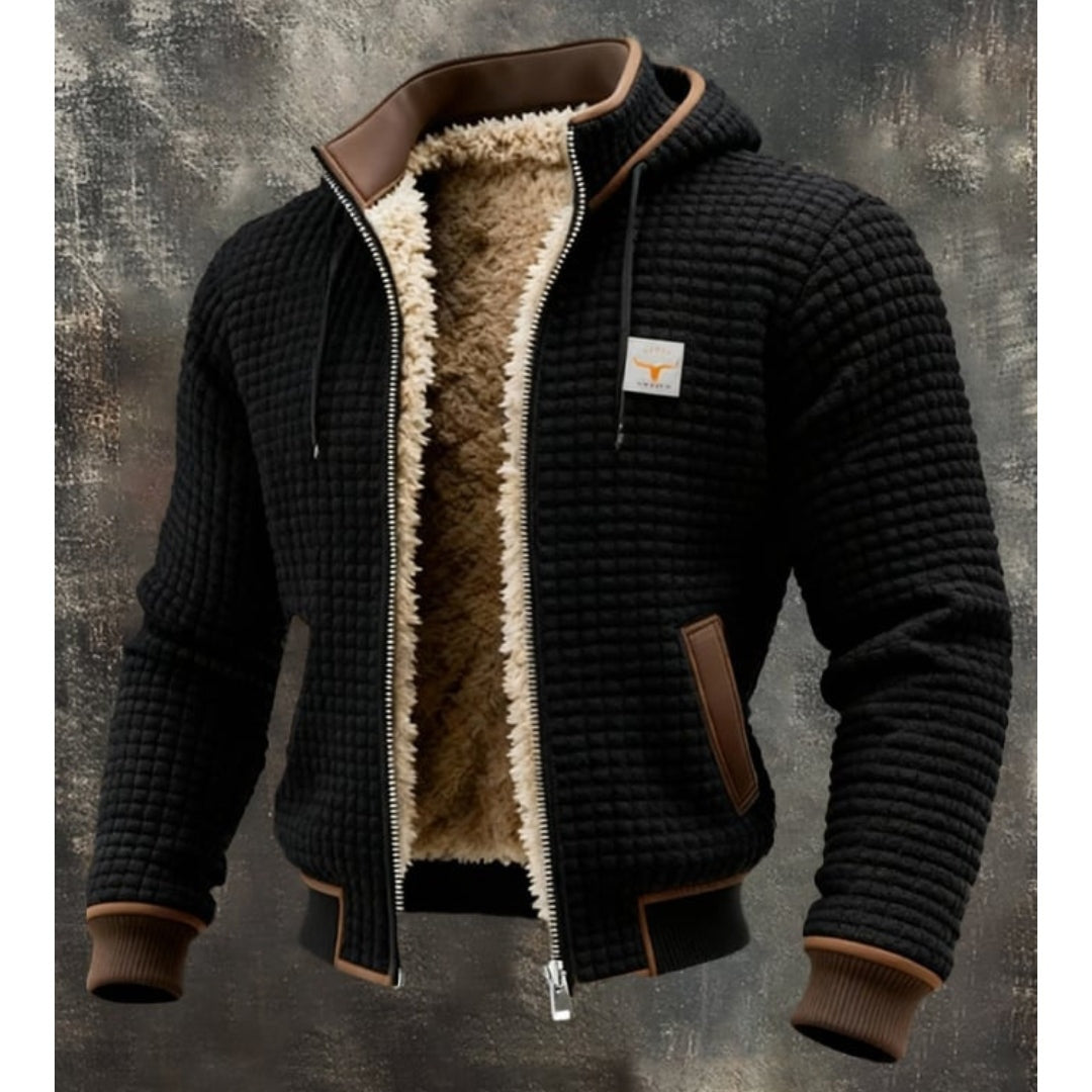 Gian | Fleecejacke mit Sherpa-Futter und Kapuze Herren Waffelstruktur