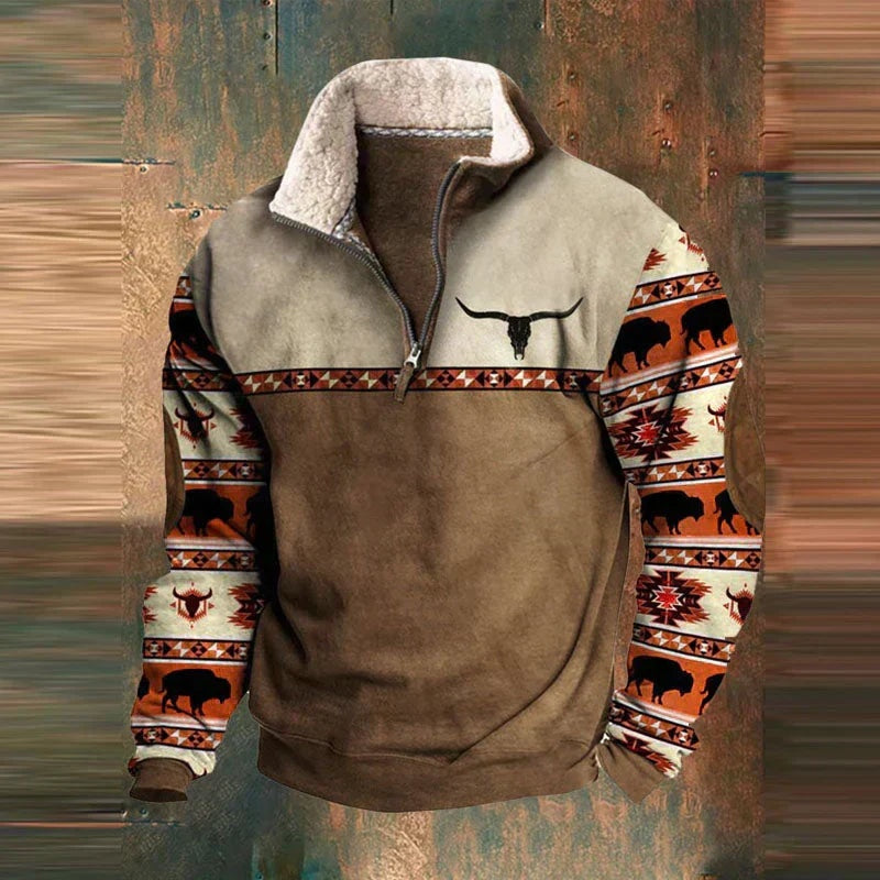 Gian-Luca | Quarter Zip Pullover Herren Fleece Aztekenmuster