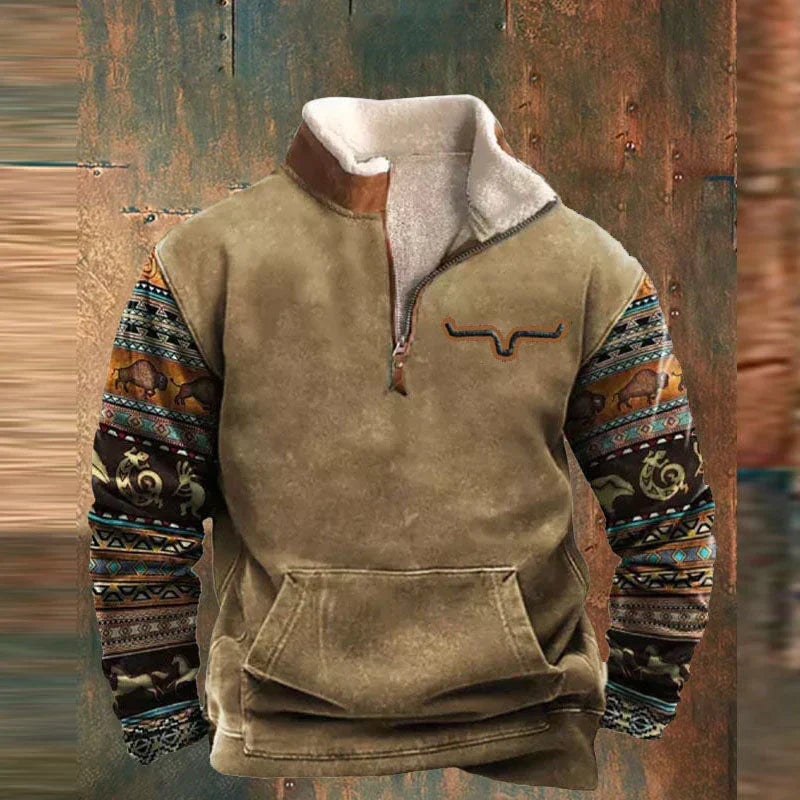Gian-Luca | Quarter Zip Pullover Herren Fleece Aztekenmuster