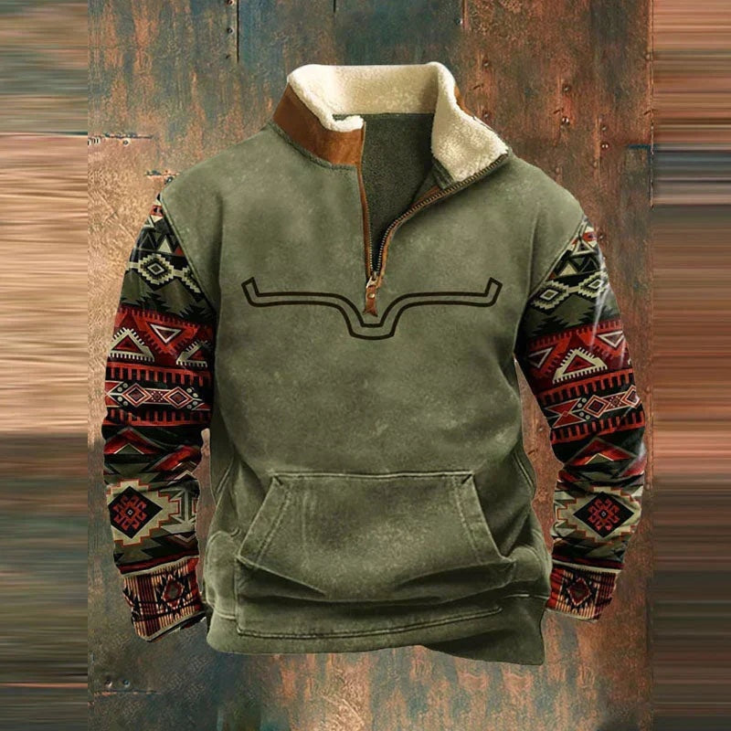 Gian-Luca | Quarter Zip Pullover Herren Fleece Aztekenmuster