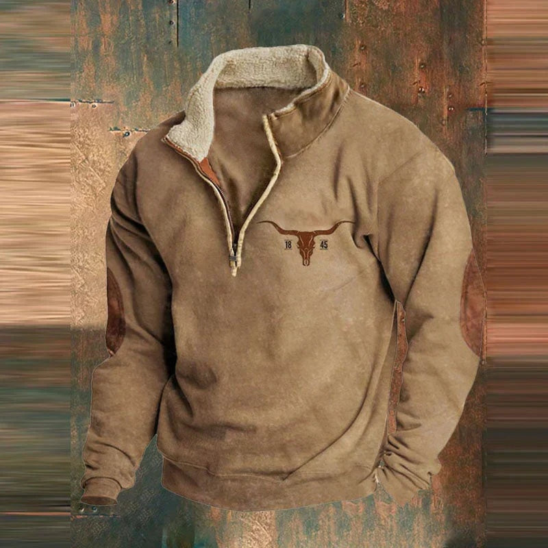 Gian-Luca | Quarter Zip Pullover Herren Fleece Aztekenmuster