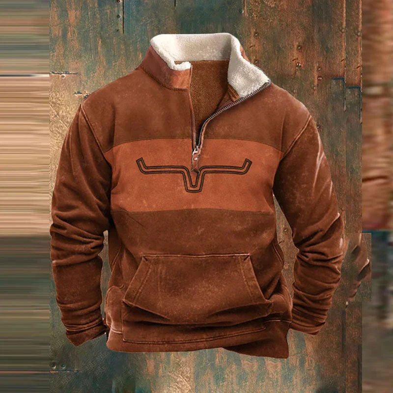 Gian-Luca | Quarter Zip Pullover Herren Fleece Aztekenmuster