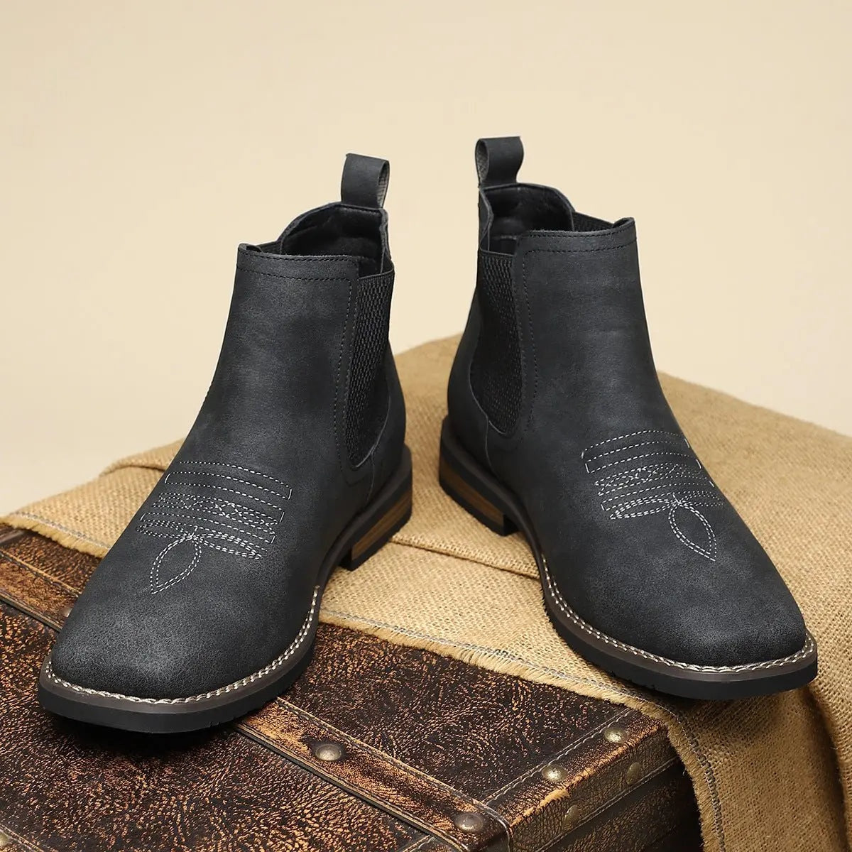 Gregor | Chelsea Boots Stiefel Herren Kunstleder Western-Stil Blockabsatz