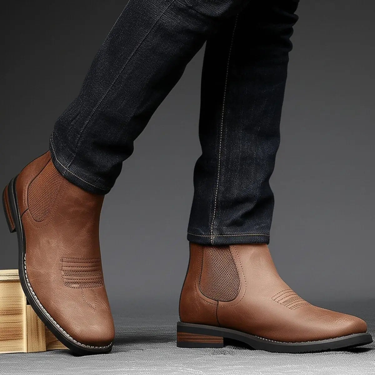 Gregor | Chelsea Boots Stiefel Herren Kunstleder Western-Stil Blockabsatz