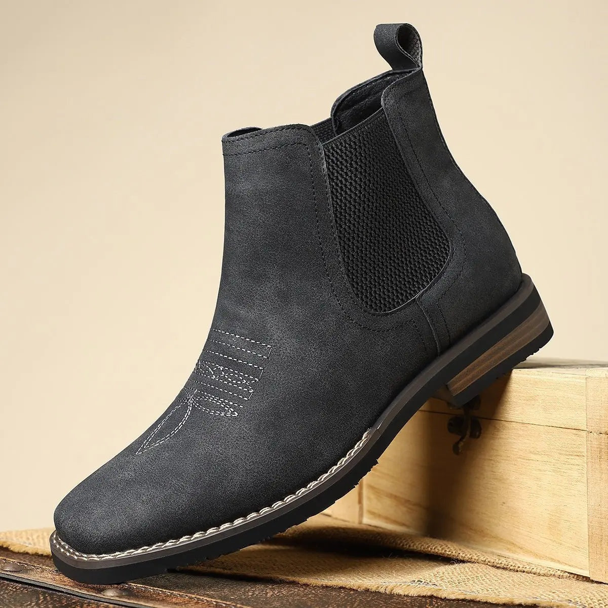 Gregor | Chelsea Boots Stiefel Herren Kunstleder Western-Stil Blockabsatz