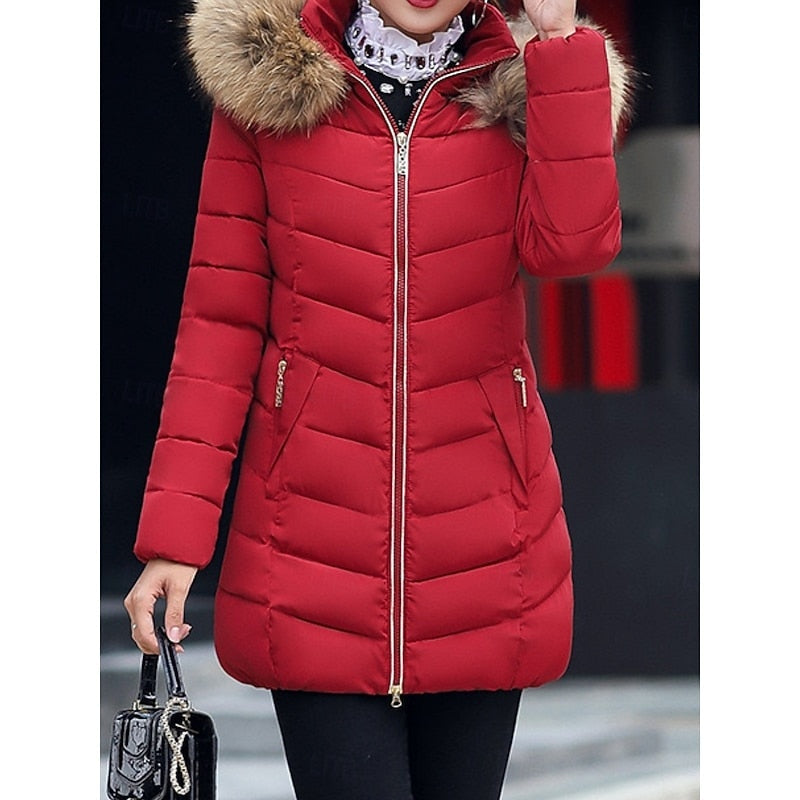 Hannah | Daunenjacke Damen mit Fellkapuze Gesteppt Winterparka