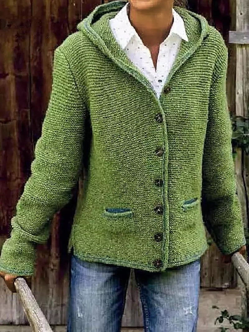 Hannah | Strickjacke Damen mit Kapuze Langarm Knöpfe