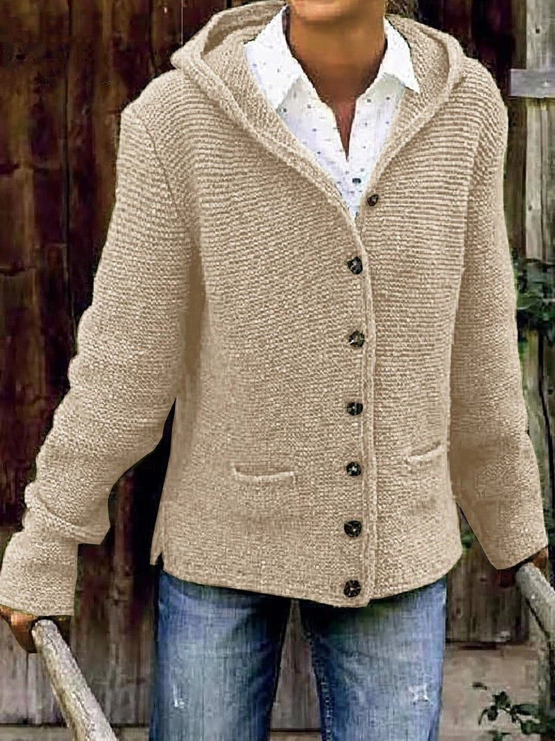 Hannah | Strickjacke Damen mit Kapuze Langarm Knöpfe