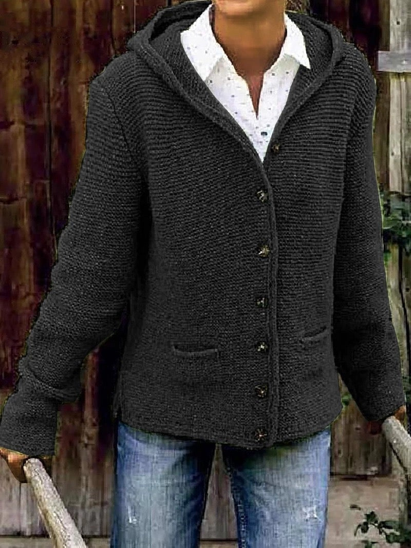 Hannah | Strickjacke Damen mit Kapuze Langarm Knöpfe