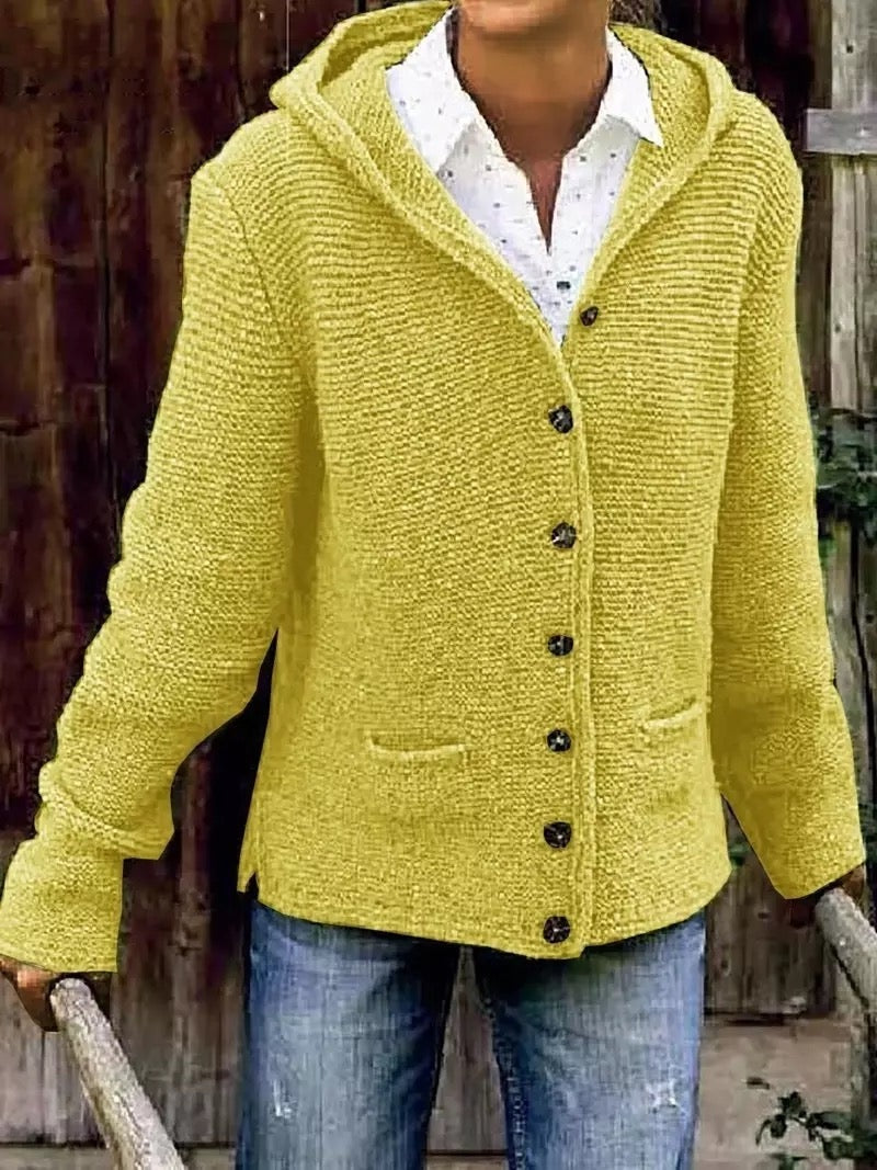 Hannah | Strickjacke Damen mit Kapuze Langarm Knöpfe