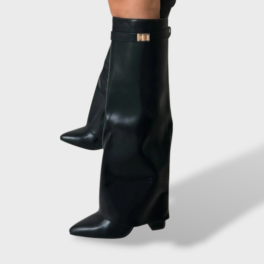 Heidi | Kniehohe Stiefel Damen Veloursleder Blockabsatz