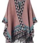 Heidi | Poncho Damen Ethno-Muster mit Fransen Cape