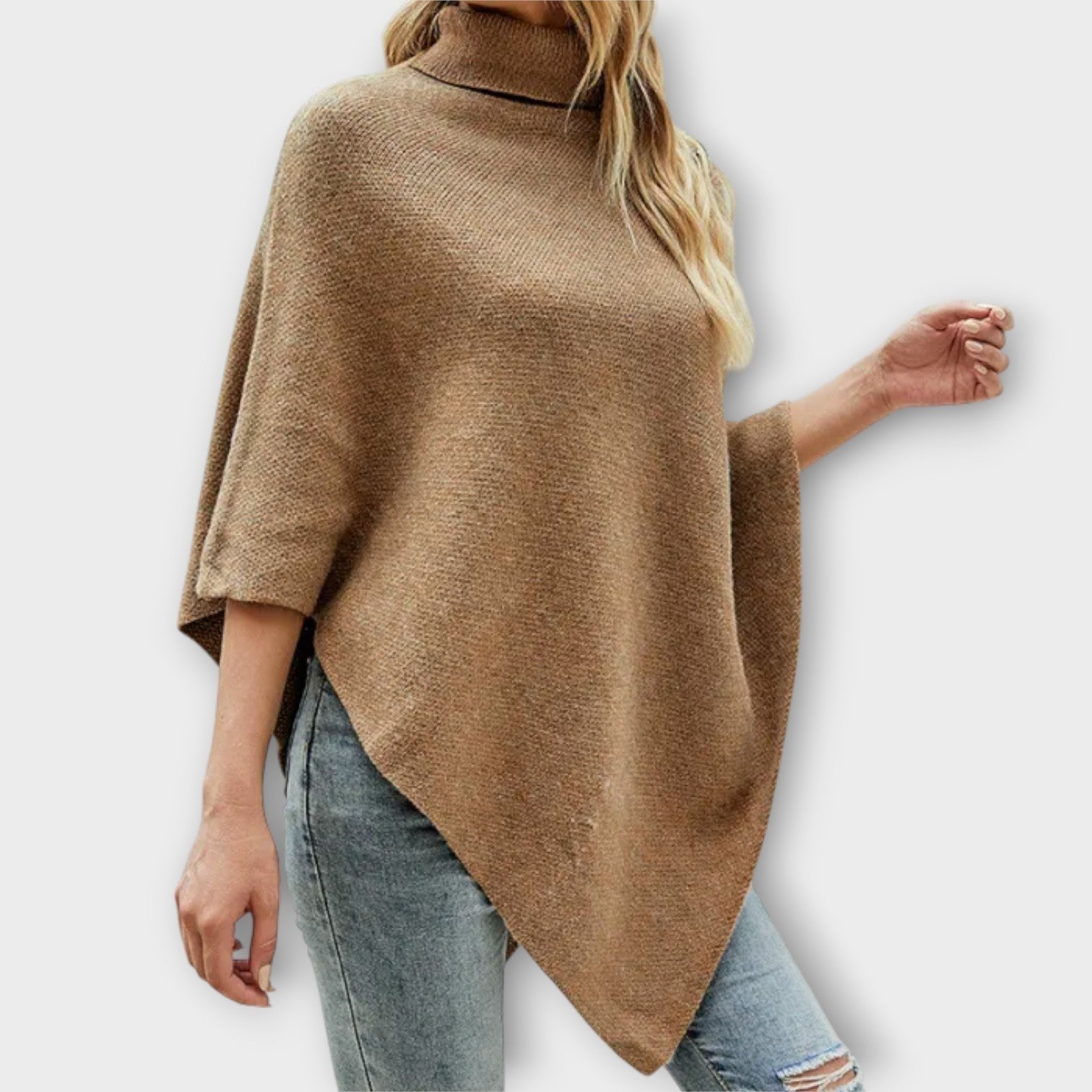 Irene | Poncho aus Strick Damen Rollkragen Asymmetrisch