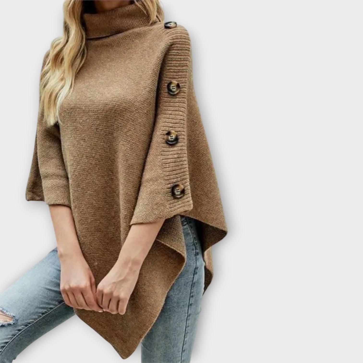Irene | Poncho aus Strick Damen Rollkragen Asymmetrisch