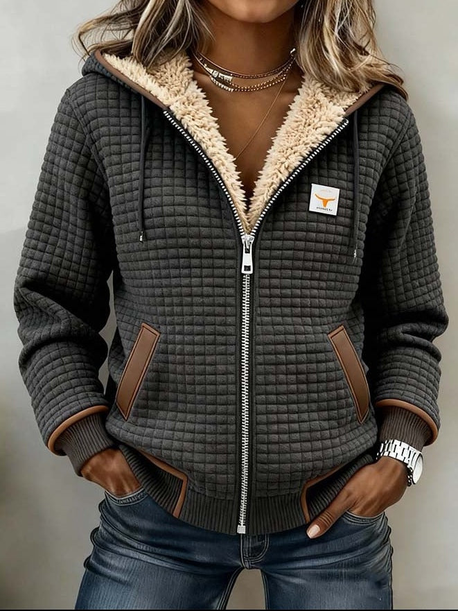 Isabelle | Fleecejacke Damen Jacke Fleece mit Kapuze Sherpa-Futter Reißverschluss