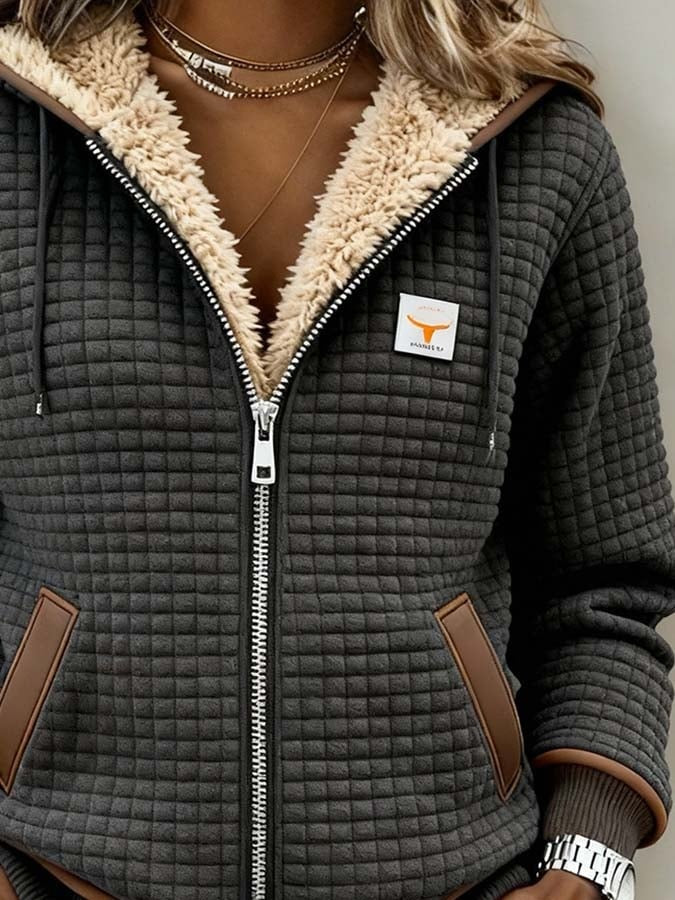 Isabelle | Fleecejacke Damen Jacke Fleece mit Kapuze Sherpa-Futter Reißverschluss