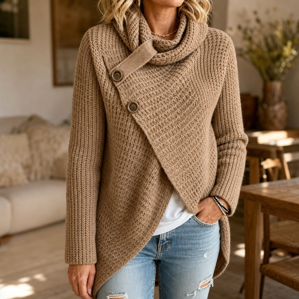 Isabelle | Grobstrick Pullover mit Schalkragen Damen Asymmetrisch