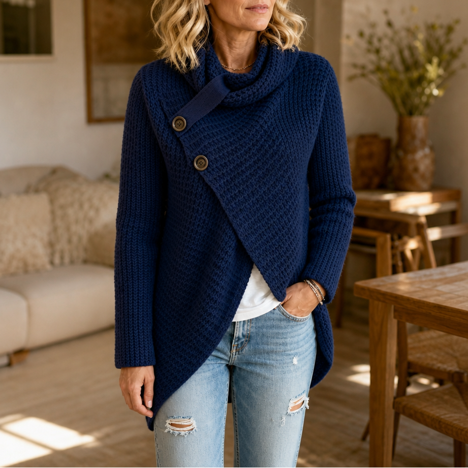 Isabelle | Grobstrick Pullover mit Schalkragen Damen Asymmetrisch