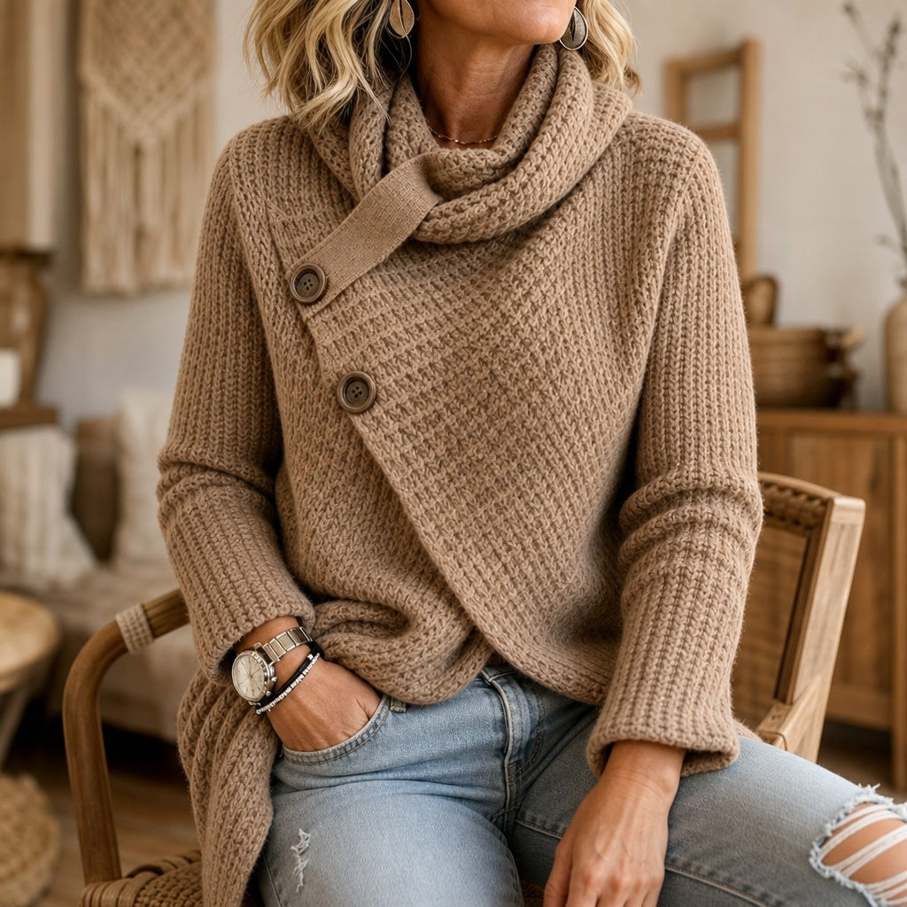 Isabelle | Grobstrick Pullover mit Schalkragen Damen Asymmetrisch