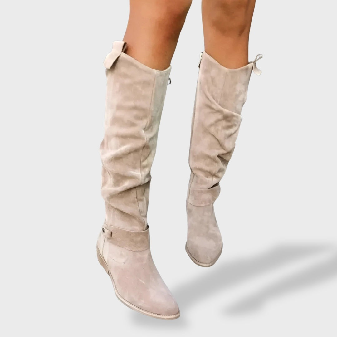 Isabelle | Kniehohe Stiefel Damen Wildleder Blockabsatz