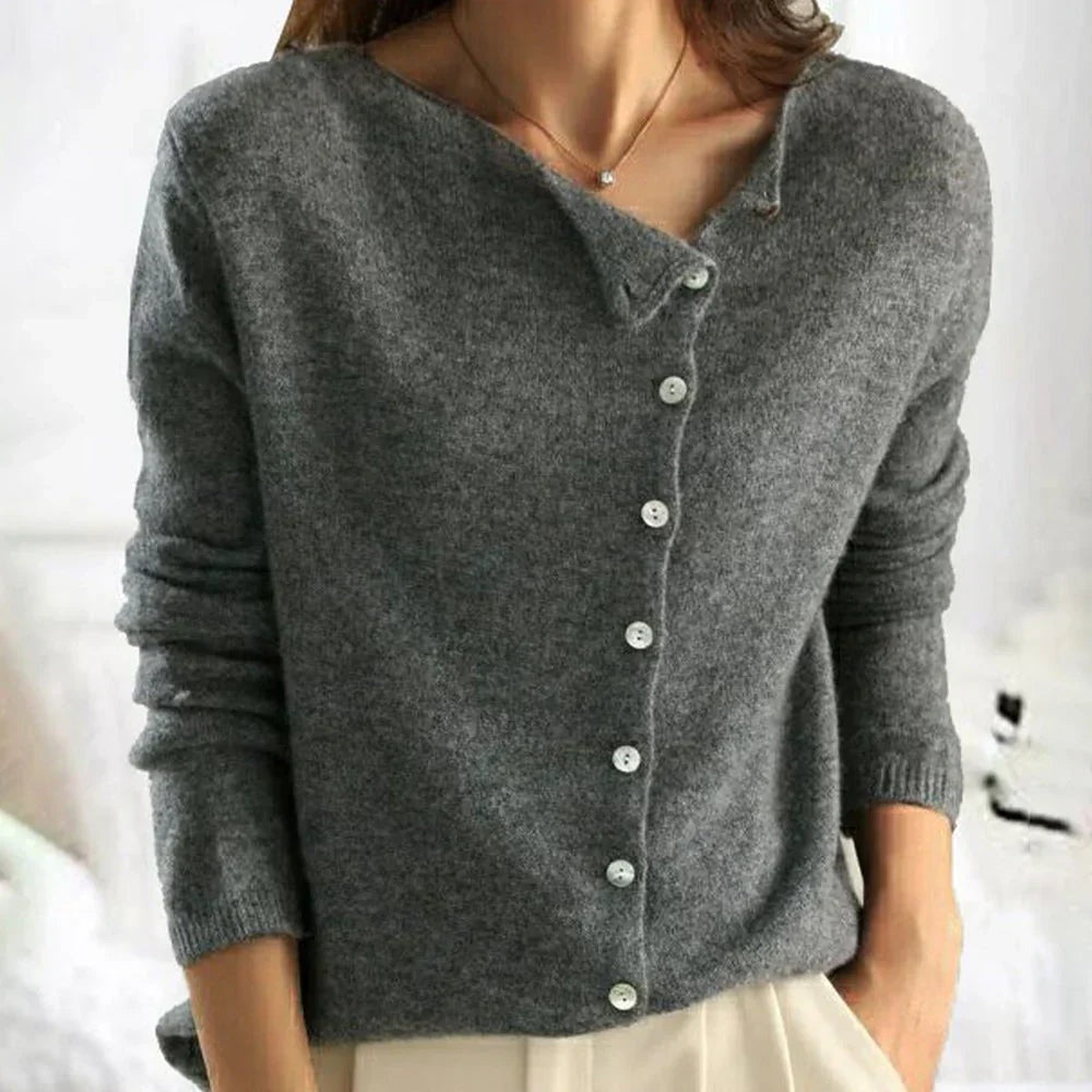 Janis | Strickjacke Damen mit Knöpfen Asymmetrisch Langarm