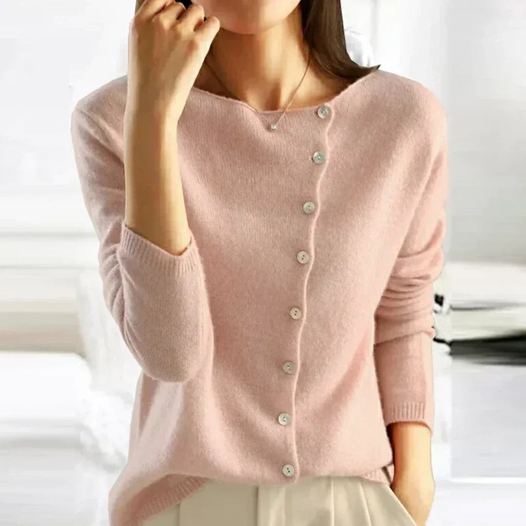 Janis | Strickjacke Damen mit Knöpfen Asymmetrisch Langarm