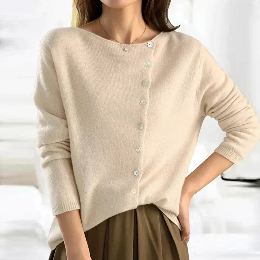 Janis | Strickjacke Damen mit Knöpfen Asymmetrisch Langarm
