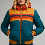 Johanna | Daunenjacke Damen mit Kapuze Gesteppt Retro-Streifen