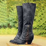 Johanna | Kniehohe Stiefel Damen Blockabsatz Seitlicher Reissverschluss Spitzendetail