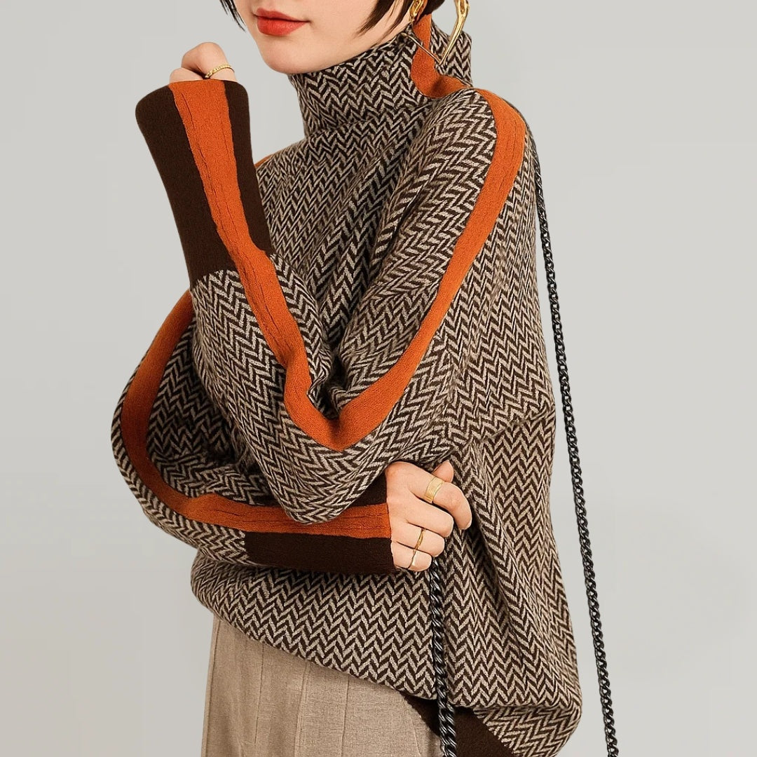 Johanna | Pullover Damen Rollkragen Strickpullover Zickzack-Muster