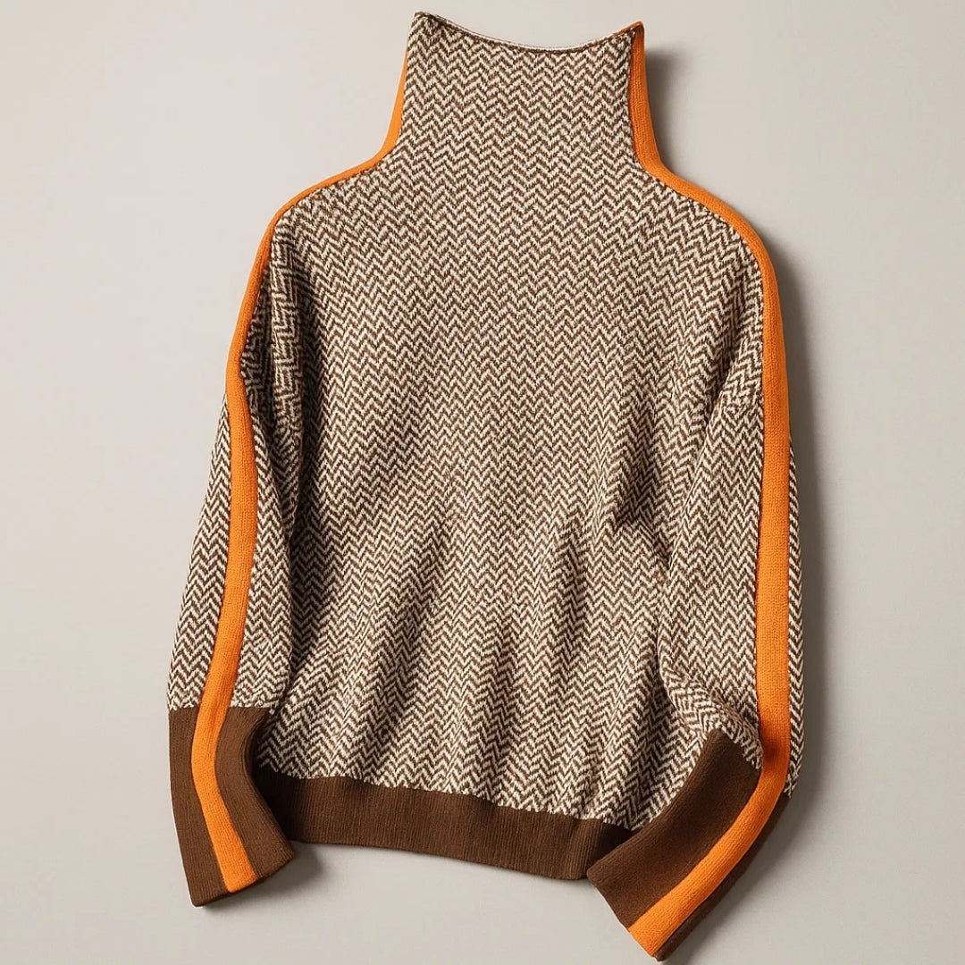 Johanna | Pullover Damen Rollkragen Strickpullover Zickzack-Muster