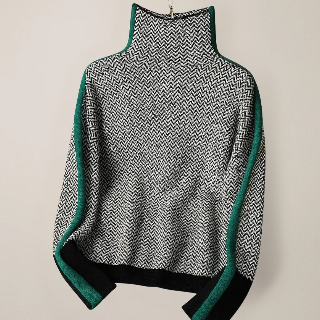 Johanna | Pullover Damen Rollkragen Strickpullover Zickzack-Muster