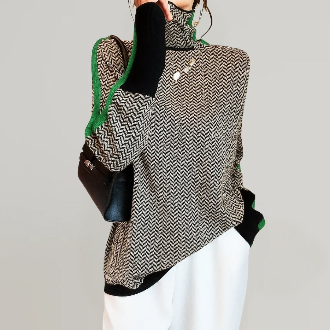 Johanna | Pullover Damen Rollkragen Strickpullover Zickzack-Muster
