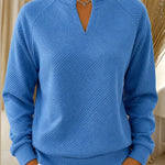 Johanna | Sweatshirt aus Baumwollmischung mit V-Ausschnitt Damen Raglanärmel Strukturmuster