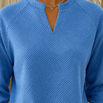 Johanna | Sweatshirt aus Baumwollmischung mit V-Ausschnitt Damen Raglanärmel Strukturmuster