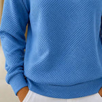 Johanna | Sweatshirt aus Baumwollmischung mit V-Ausschnitt Damen Raglanärmel Strukturmuster