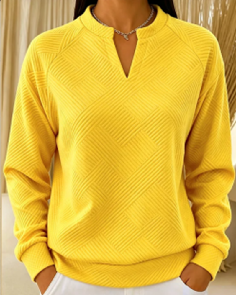 Johanna | Sweatshirt aus Baumwollmischung mit V-Ausschnitt Damen Raglanärmel Strukturmuster