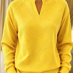 Johanna | Sweatshirt aus Baumwollmischung mit V-Ausschnitt Damen Raglanärmel Strukturmuster