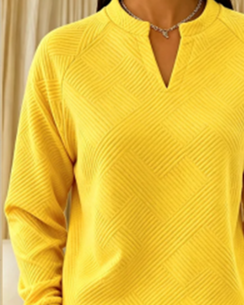 Johanna | Sweatshirt aus Baumwollmischung mit V-Ausschnitt Damen Raglanärmel Strukturmuster