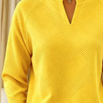 Johanna | Sweatshirt aus Baumwollmischung mit V-Ausschnitt Damen Raglanärmel Strukturmuster
