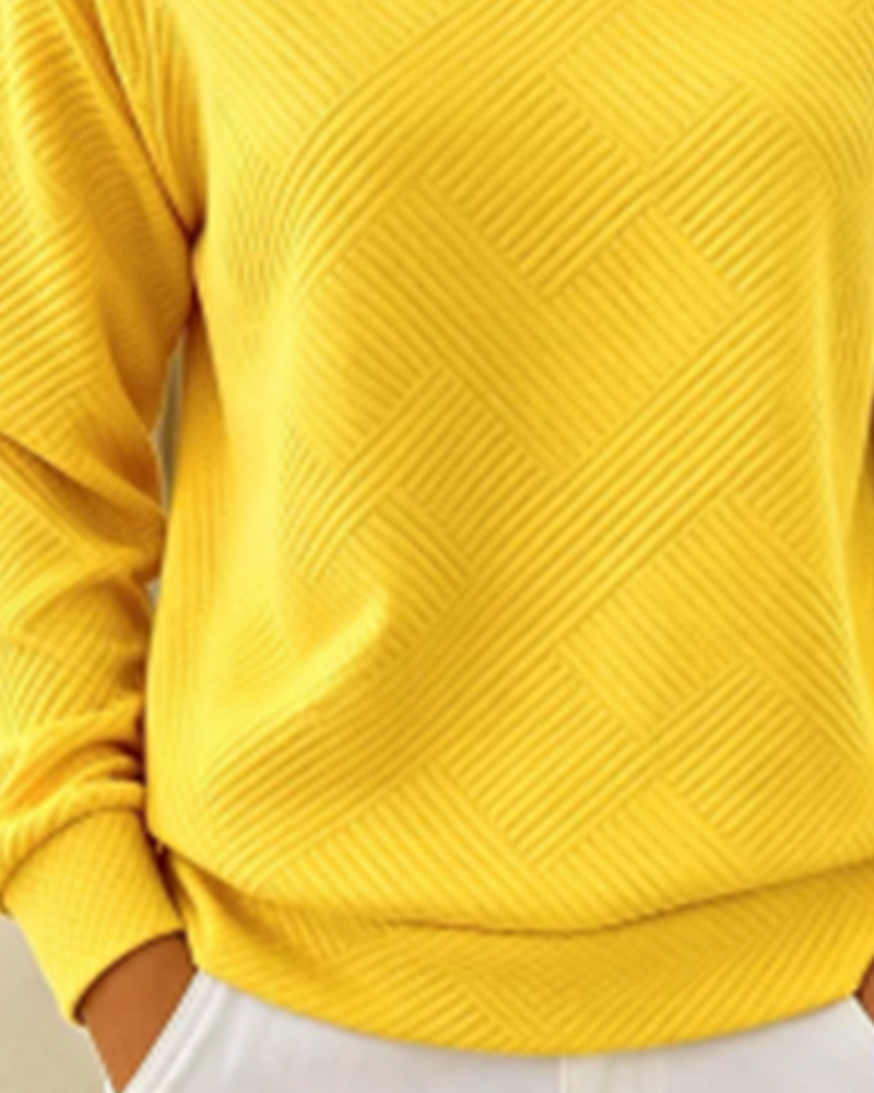 Johanna | Sweatshirt aus Baumwollmischung mit V-Ausschnitt Damen Raglanärmel Strukturmuster