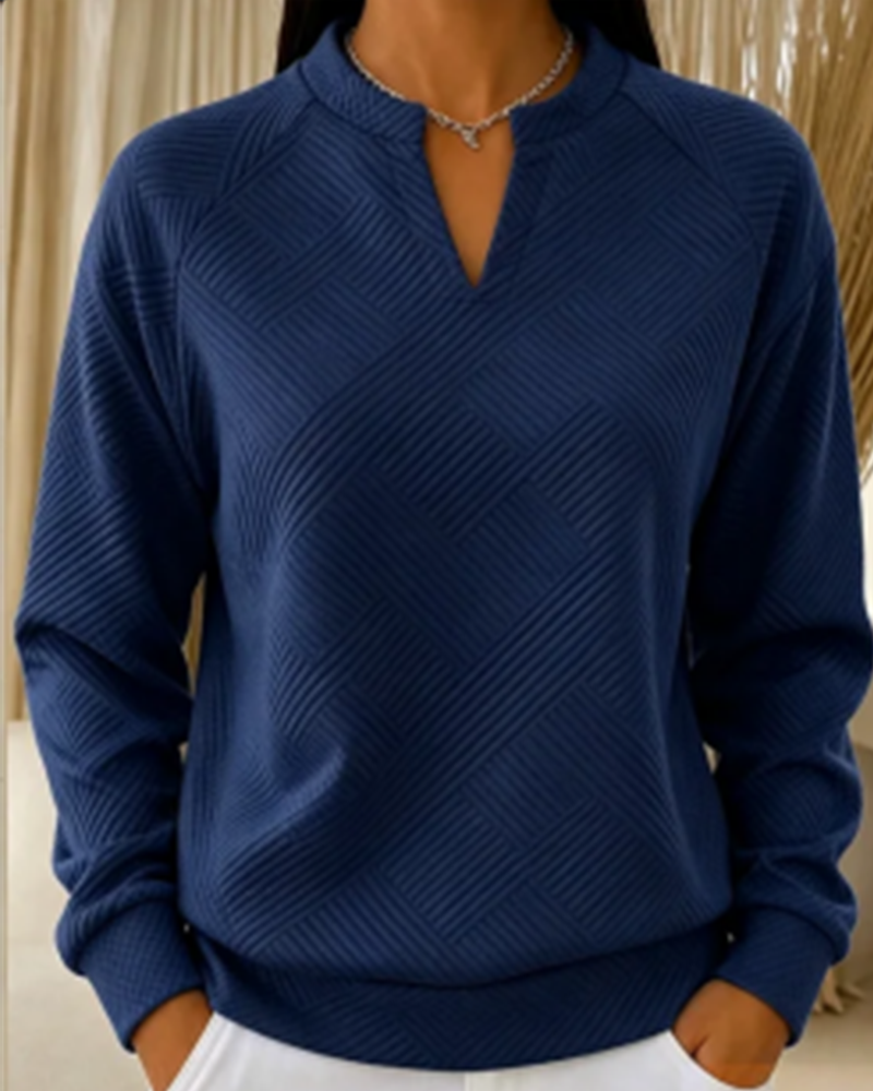 Johanna | Sweatshirt aus Baumwollmischung mit V-Ausschnitt Damen Raglanärmel Strukturmuster