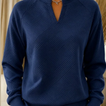 Johanna | Sweatshirt aus Baumwollmischung mit V-Ausschnitt Damen Raglanärmel Strukturmuster