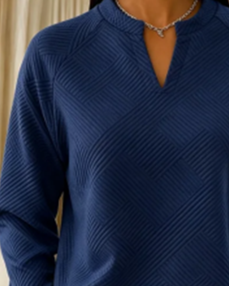 Johanna | Sweatshirt aus Baumwollmischung mit V-Ausschnitt Damen Raglanärmel Strukturmuster