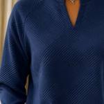 Johanna | Sweatshirt aus Baumwollmischung mit V-Ausschnitt Damen Raglanärmel Strukturmuster