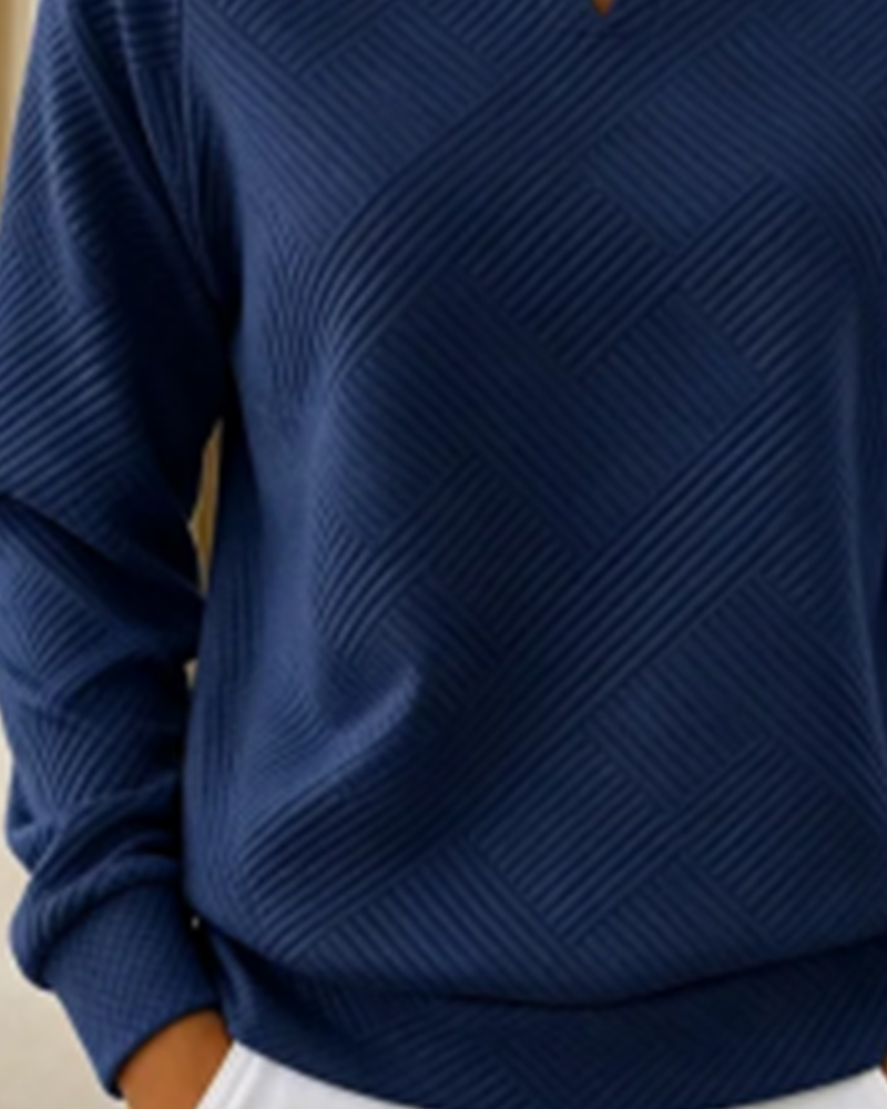 Johanna | Sweatshirt aus Baumwollmischung mit V-Ausschnitt Damen Raglanärmel Strukturmuster