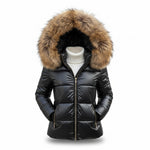 Johanna | Winterjacke mit Fellkapuze Damen Wattiert Kurz Glänzend
