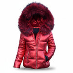 Johanna | Winterjacke mit Fellkapuze Damen Wattiert Kurz Glänzend